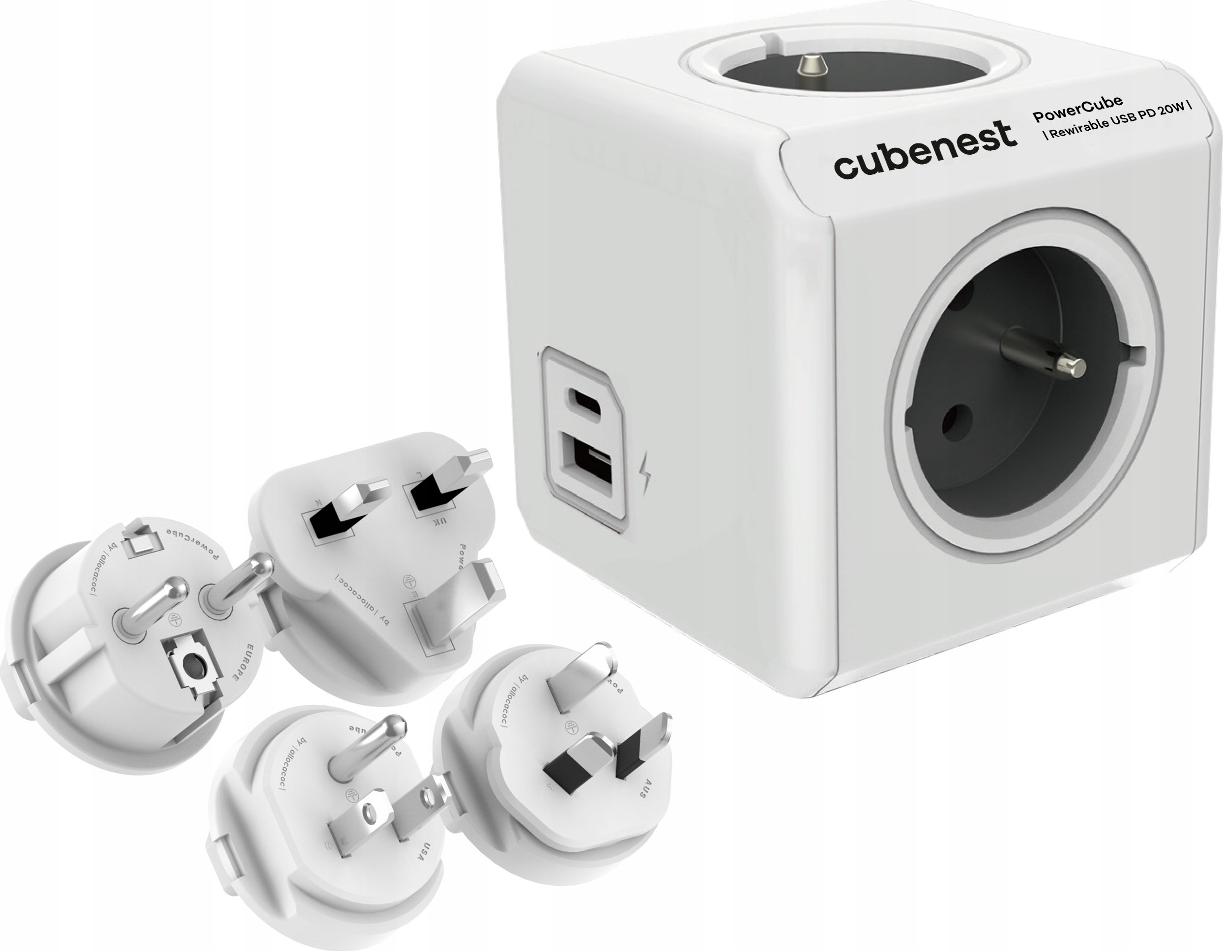 Listwa zasilająca CubeNest PowerCube Rewirable Usb A+c Pd 20 W Podróżne terminale szare (PC620GY)