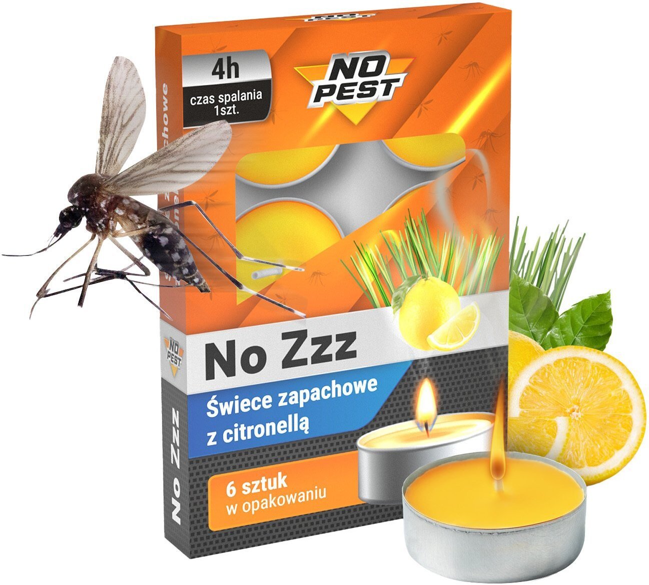 Zestaw Świeczek Świeczki Świece Zapachowe z Citronellą o Zapachu Cytryn "No Zzz" (6 szt)