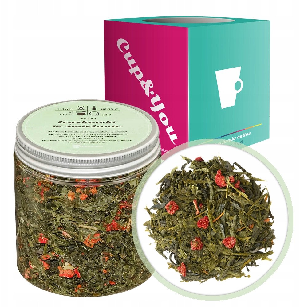 Herbata zielona TRUSKAWKI W ŚMIETANIE truskawki na prezent upominek - sypana liściasta herbata PREMIUM Cup&You