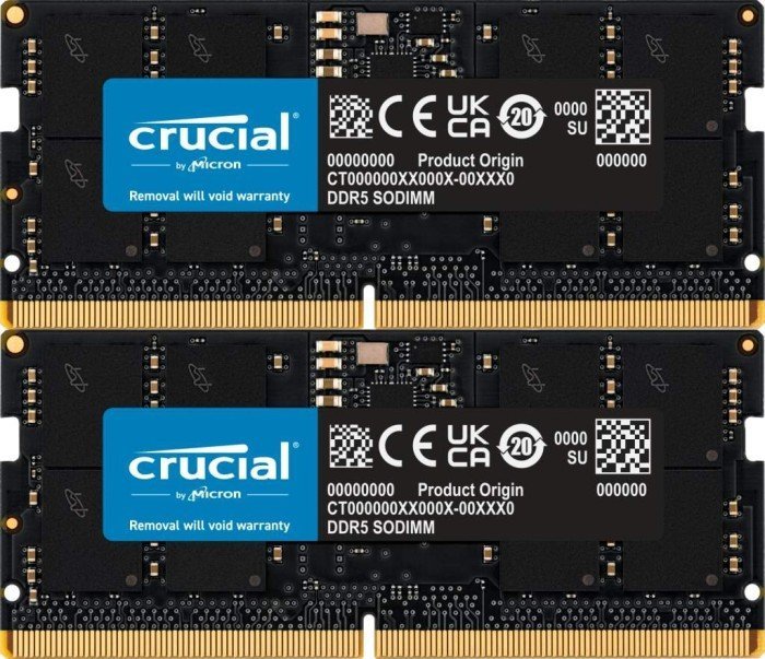 Pamięć do laptopa Crucial SODIMM, DDR5, 64 GB, 5600 MHz, CL46 (CT2K32G56C46S5)
