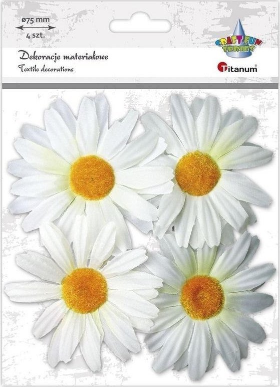 Materiałowe margerytki 3D 75mm białe 4szt