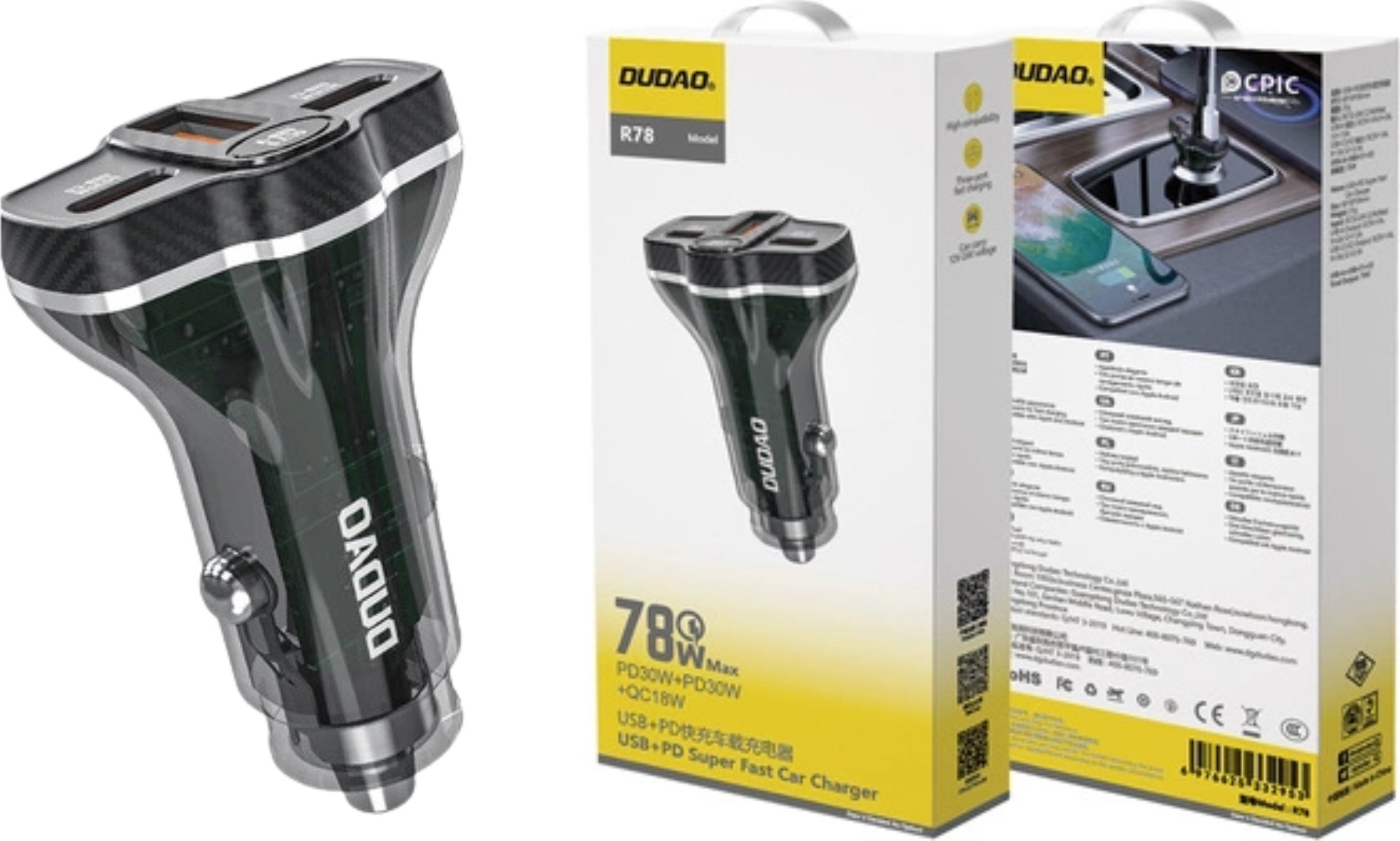 Ładowarka Dudao Ładowarka samochodowa Dudao R78 78W USB-C PD / 2xUSB-A QC - czarna