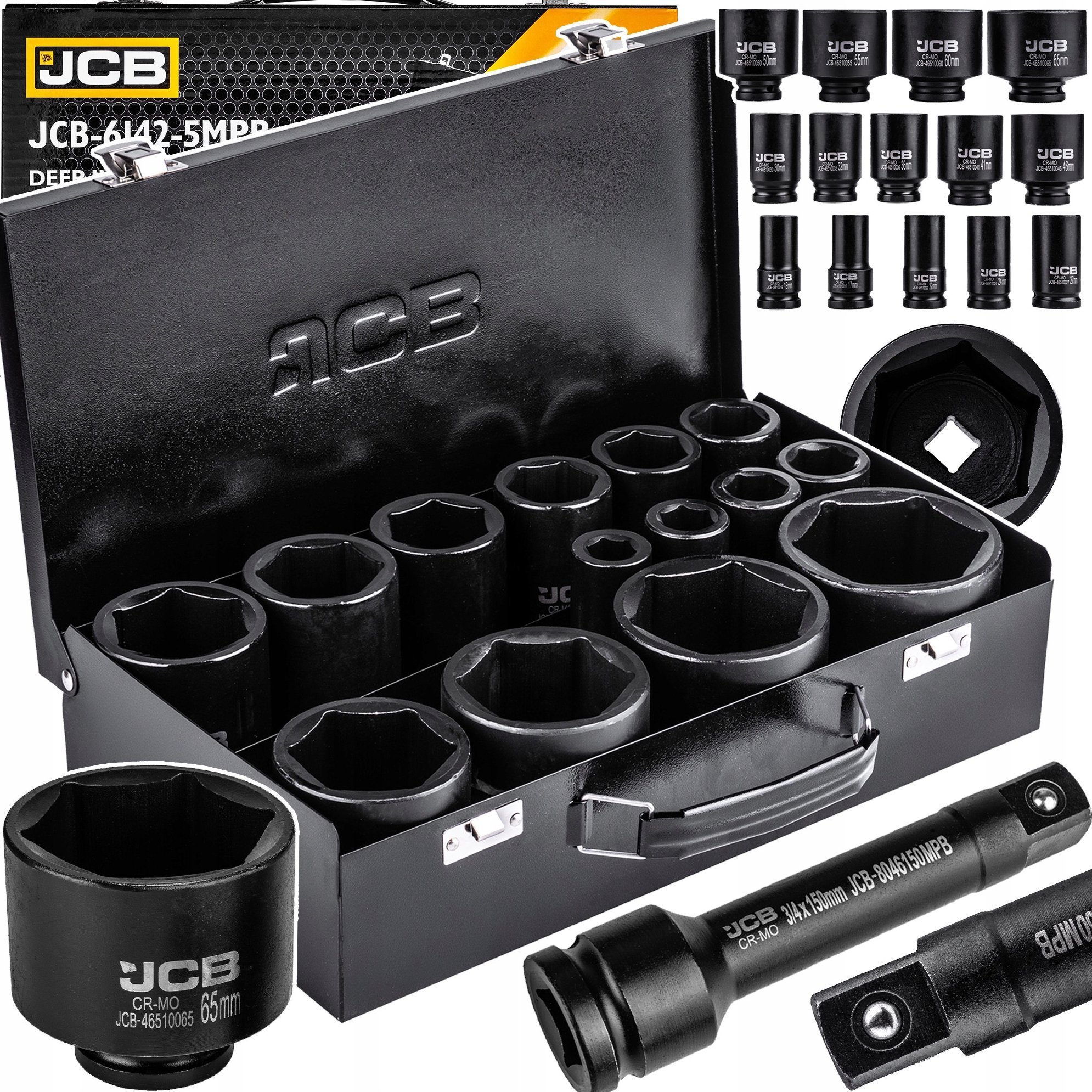 Zestaw nasadek udarowych głębokich 3/4" 14el. (6-kątnych) (17-65mm)