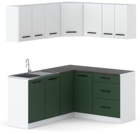 Meble Kuchenne Nowoczesne Narożne Danka Białe Butelkowa Zieleń Modułowe