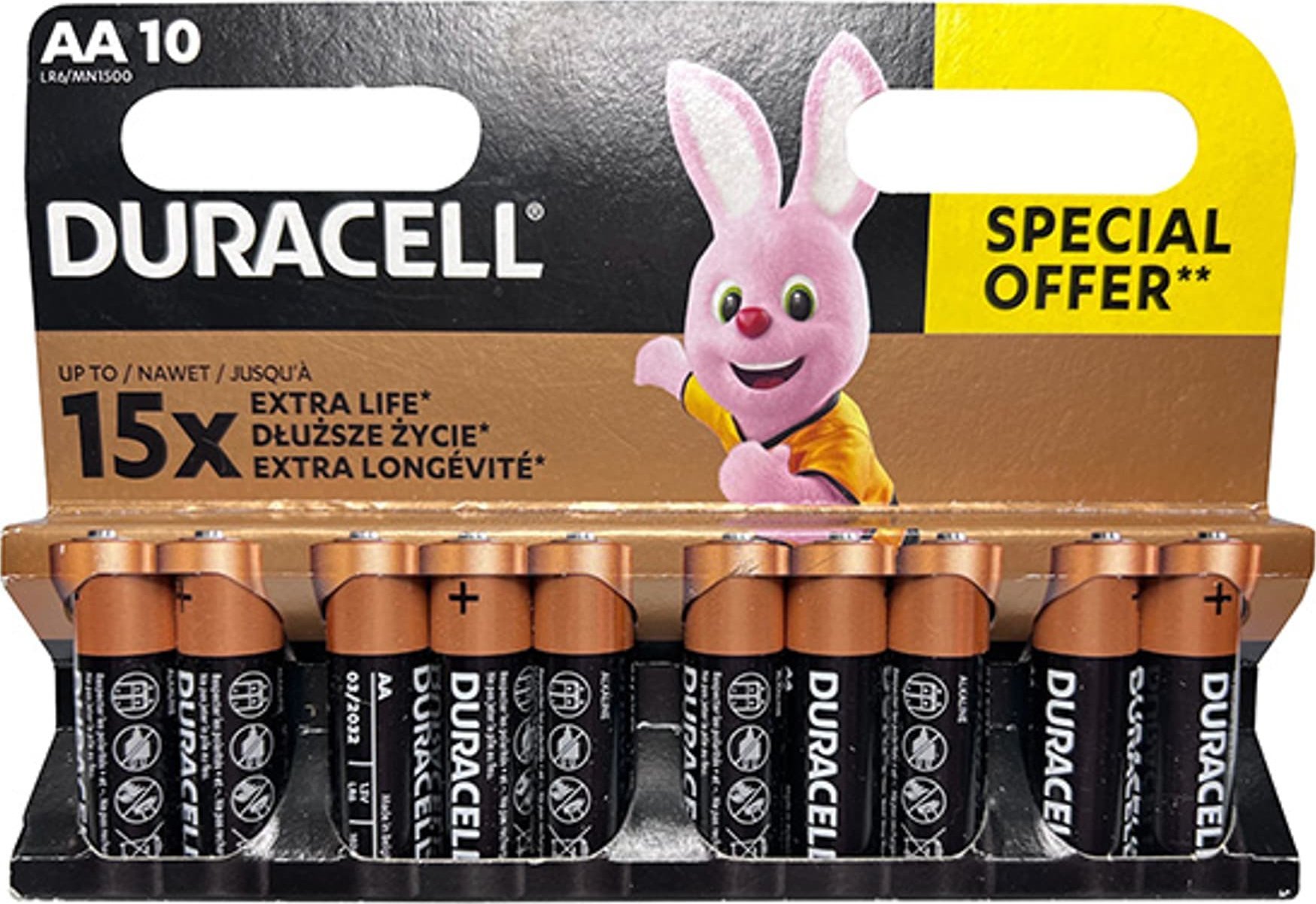 Duracell Bateria alkaliczna, AA (LR6), AA, 1.5V, Duracell, blistr, 10-pack, 42308, Basic