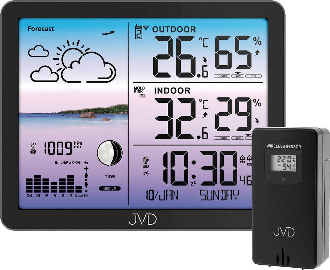 Stacja pogody JVD RB3566.1 DCF77 ciśnienie temperatura wilgotność .