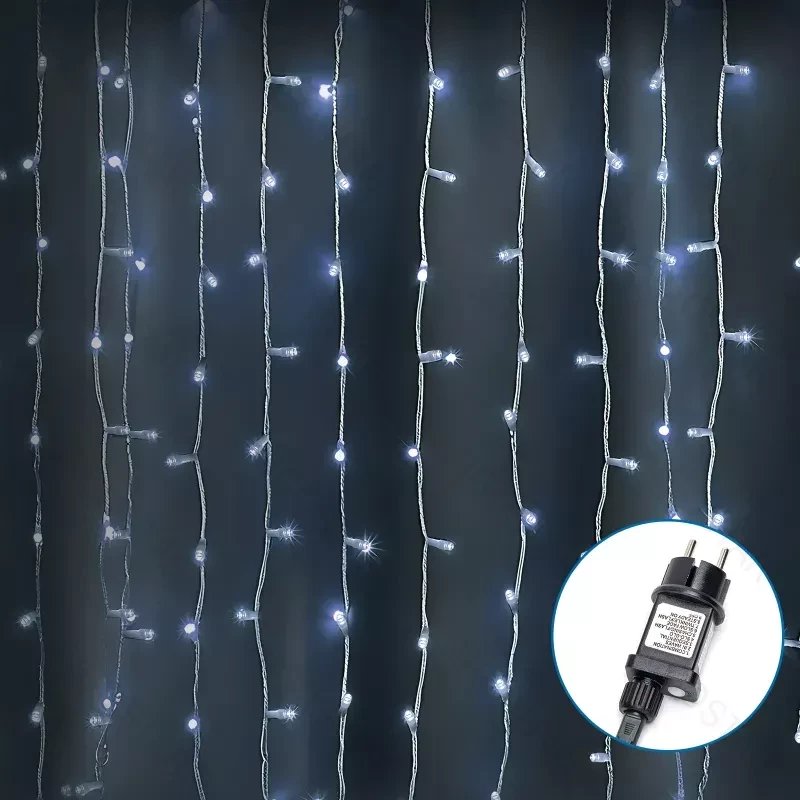 Sople 100 led 25 białych zimnych 20cm zwisów na 5m kablu z zasilaczem