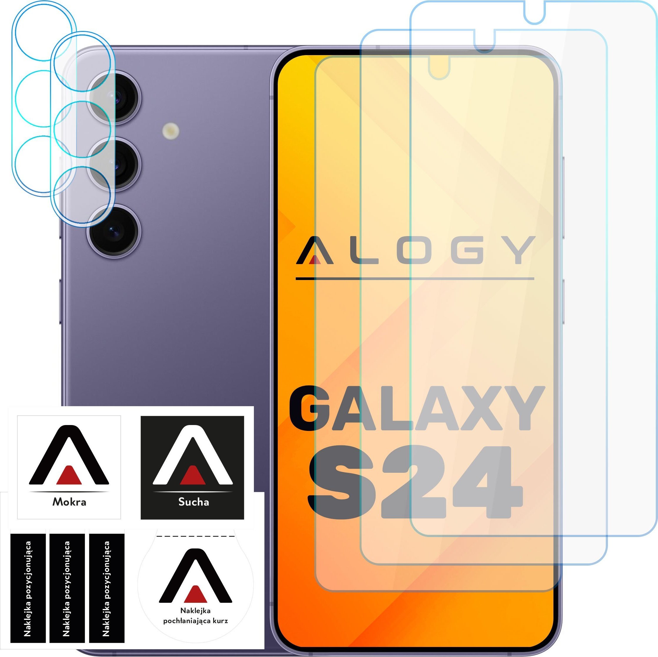 Alogy Szkło hartowane do Samsung Galaxy S24 3x na ekran + 2x na obiektywy aparatu Lens Pro+ 9H Alogy zestaw szkieł