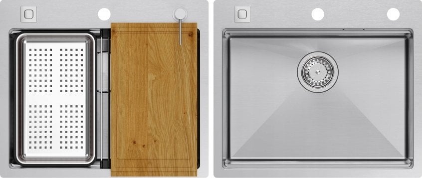 Zlewozmywak GraniteQ BURT 100 Workstation SteelQ zlewozmywak 1-komorowy b/o stal szlachetna 580*485 mm + syfon push to open + dozownik stal szcz. + w