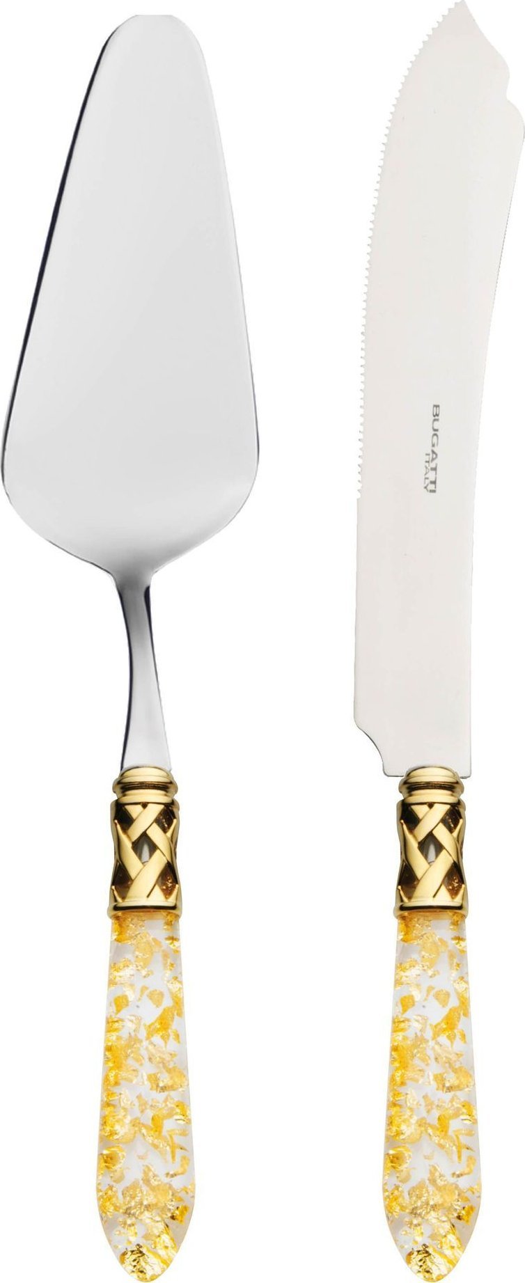 Bugatti ALADDIN GOLD- Łopatka do ciasta + nóż do krojenia ciasta / kolor perłowa kość słoniowa