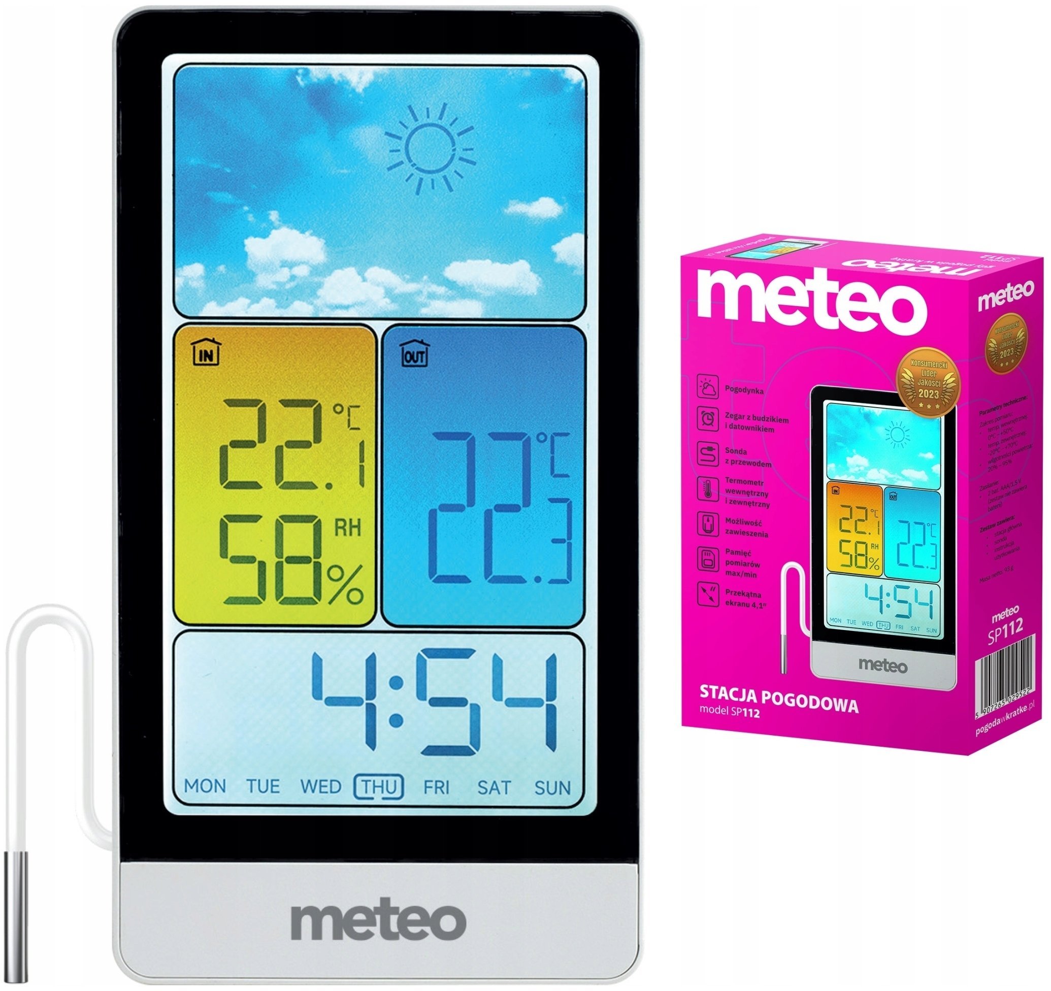 Stacja Pogodowa Termometr zewnętrzny pokojowy wewnętrzny METEO SP112