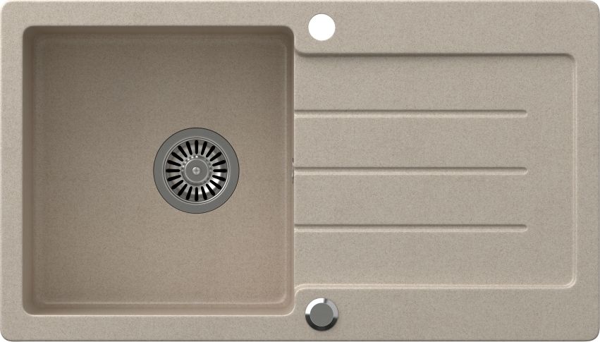 Zlewozmywak Steiner JOHNNY 111 Steingran granitowy beżowy 1-komorowy z/o (77x44x18,5), z syfonem i zaślepką stal szlachetna