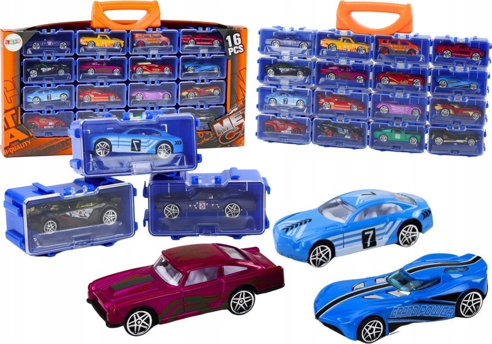 LeanToys Zestaw Autek Resoraków W Walizce Metalowe 16 Sztuk