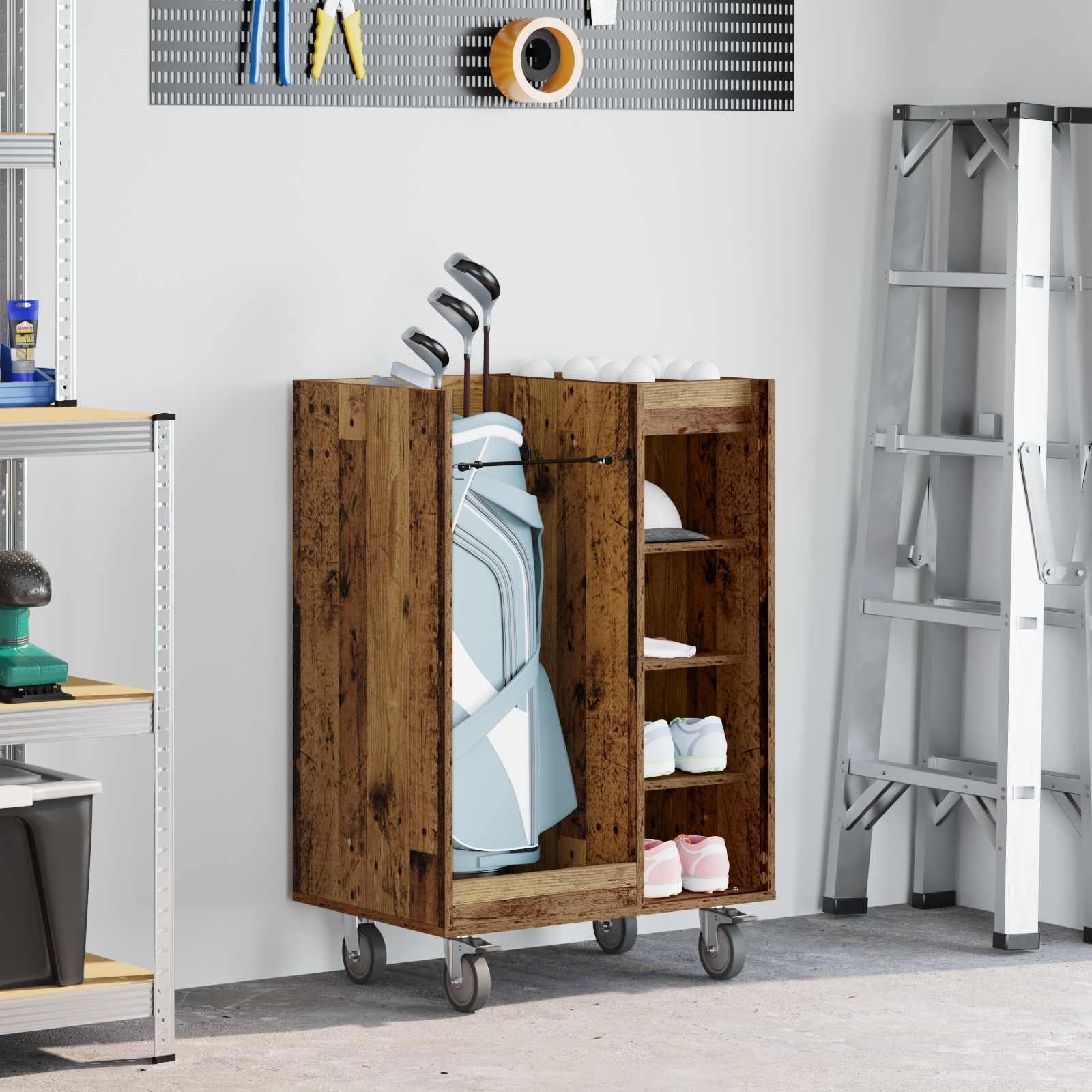 vidaXL Szafka golfowa z kołem Gładkie stare drewno 65 x 45 x 98 cm