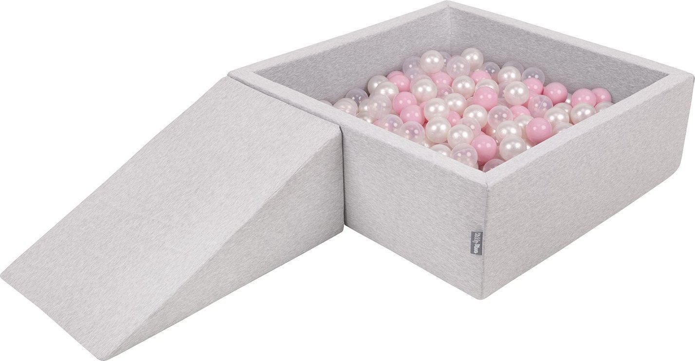 KiddyMoon KiddyMoon Piankowy plac zabaw PPZP-KW30D-112 z piłeczkami jasnoszary: pudrowy róż-perła-transparent basen 100/klin L Zabawka plac zabaw