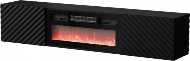 Cama Meble Szafka RTV LARA 183x35x37 czarny mat + czarny kominek