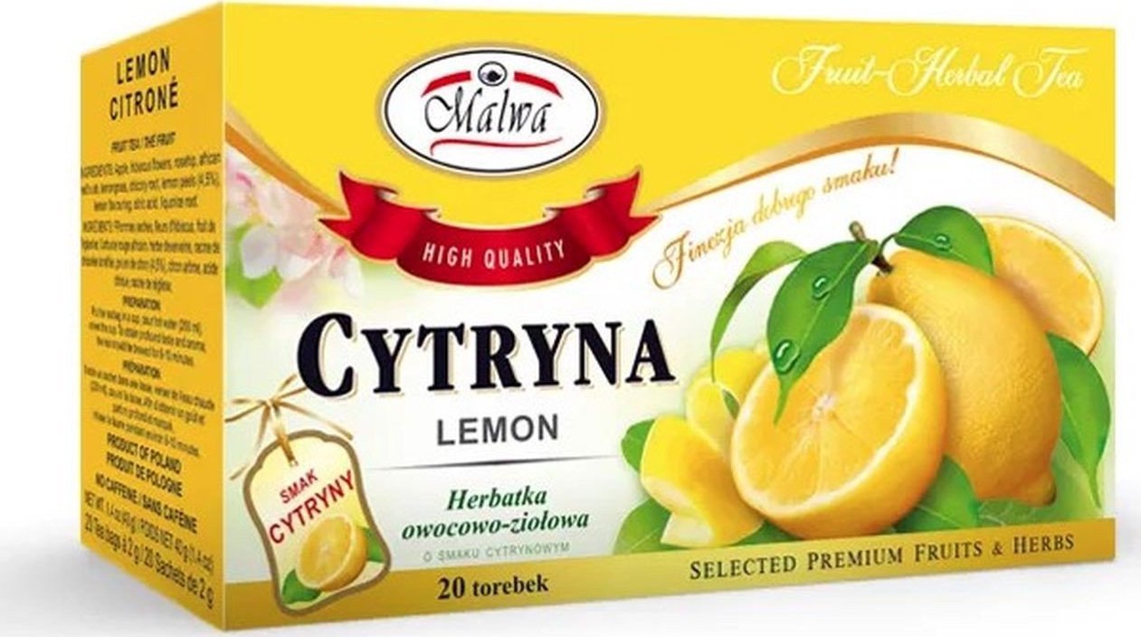 Malwa Malwa Herbata owocowo-ziołowa cytryna 40 g (20 x 2 g)