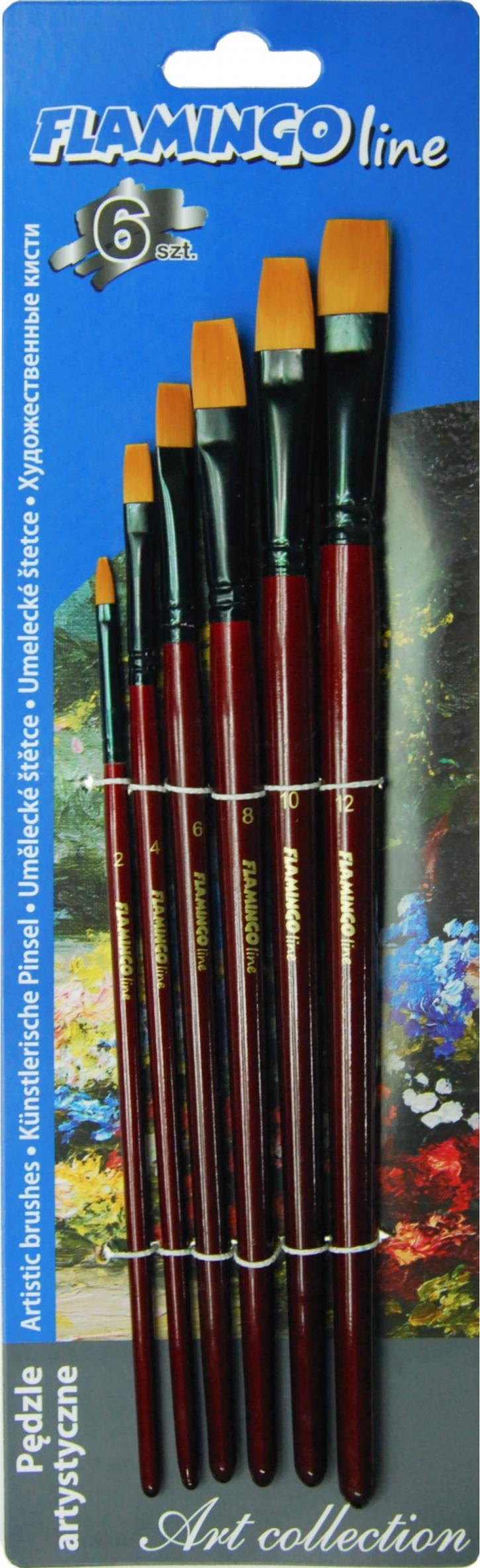 Titanum Pędzle artystyczne z włosiem syntetycznym płaskie 6 szt Flamingo Line