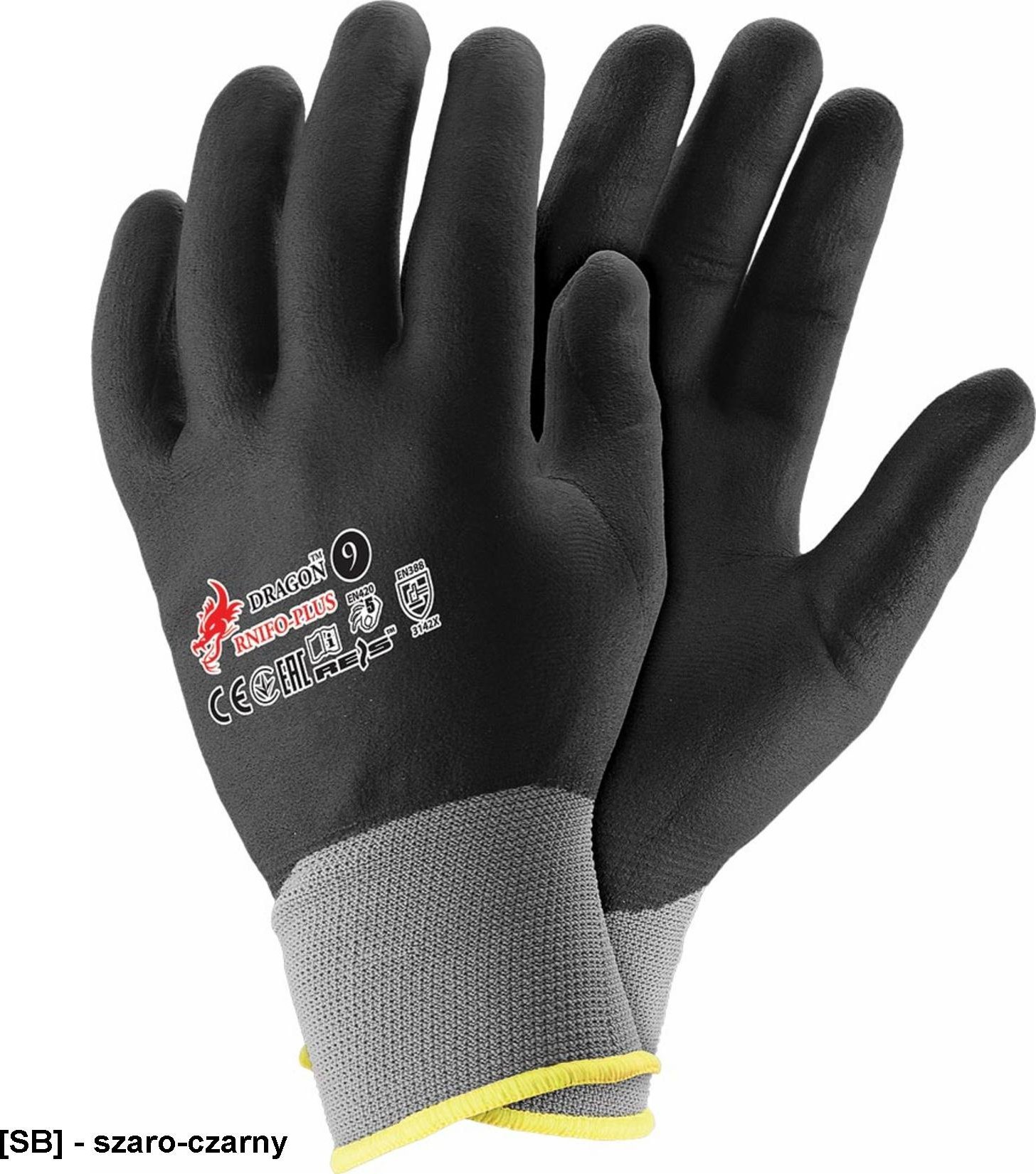 R.E.I.S. RNIFO-PLUS - rękawice z mieszanki nylonowo-poliestrowej, powlekane nitrylem 9