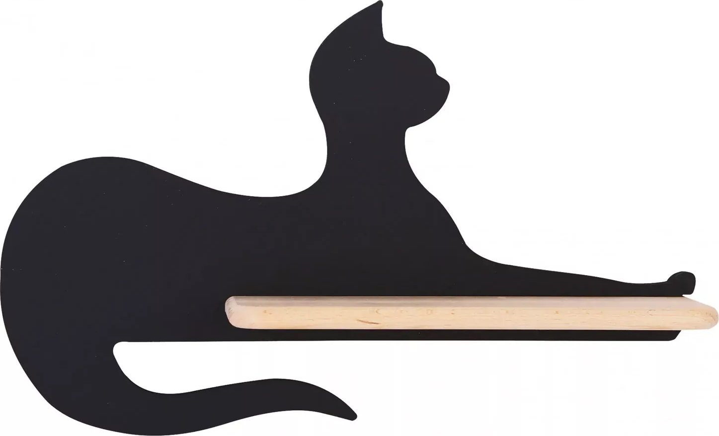 Kinkiet Lumes Czarna lampka led w kształcie kota z drewnianą półką - K003-Riri