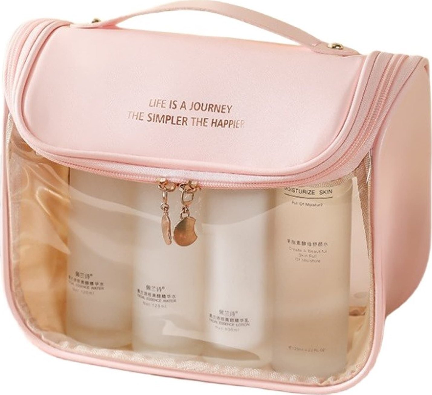 eCarla Kosmetyczka rozkładana elegancka kuferek pudrowy róż KS85