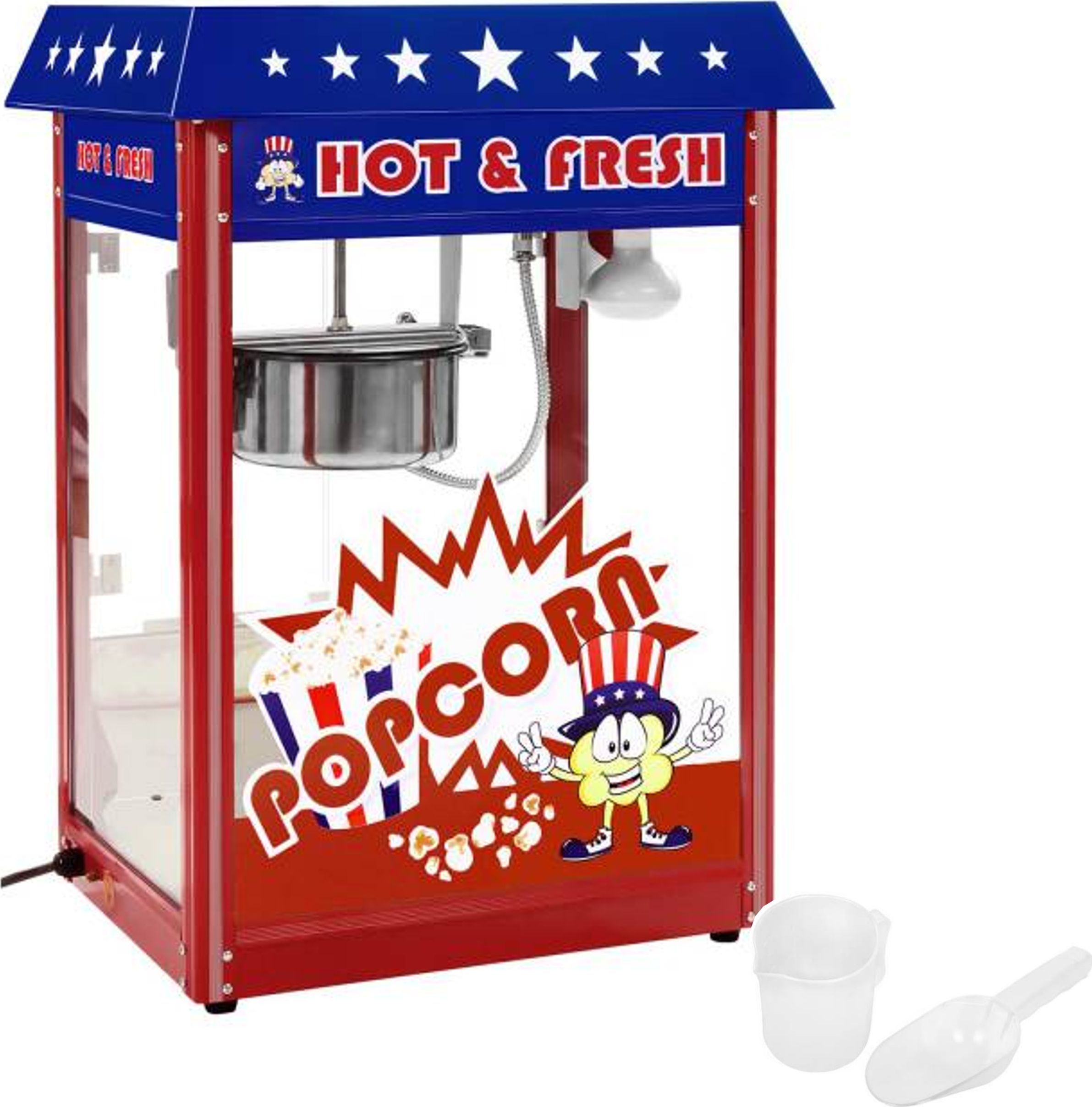 Royal Catering Maszyna do popcornu z niebieskim daszkiem TEFLON 1600W