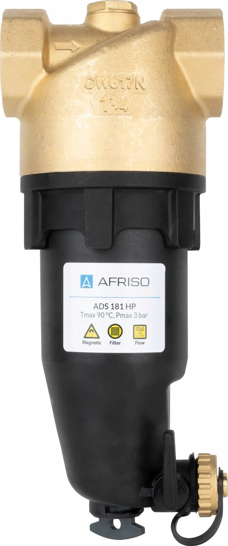 Afriso Magnetyczny separator zanieczyszczeń ADS 181 HP do pomp ciepła, GW G1 1/4 , Kvs 17,9m3/h