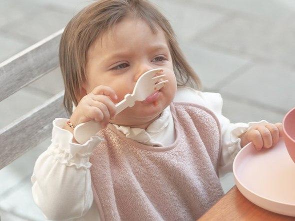 BAMBOOM Zestaw sztućców dla dzieci z Bioplastiku Kremowy BAMBOOM