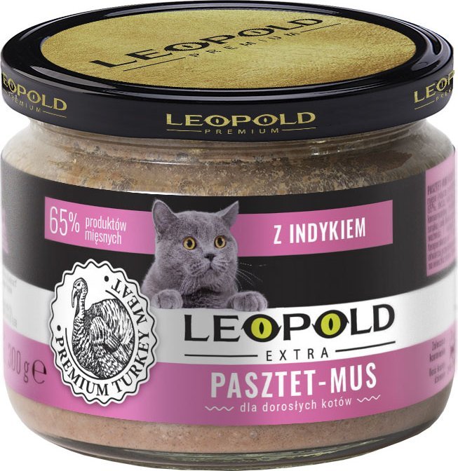 Triton Leopold Pasztetowy mus z mięsem indyka dla kotów 300g (Słoik)