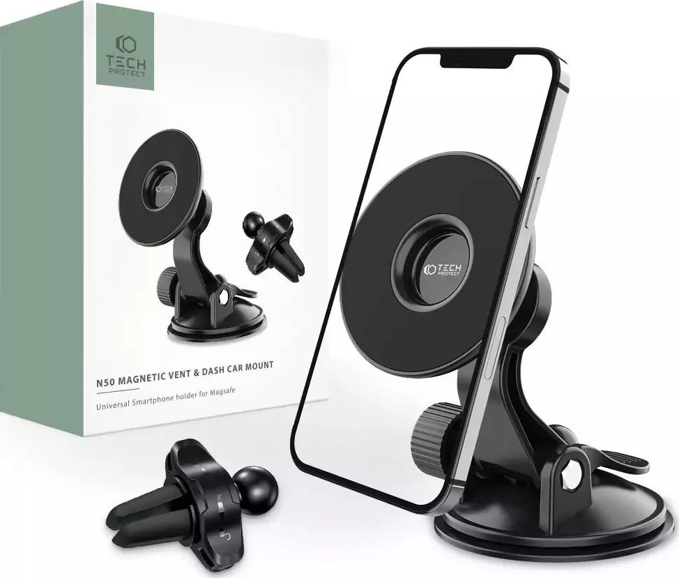 4kom.pl Uchwyt samochodowy N50 magnetyczny MagSafe na deskę / do kratki Black