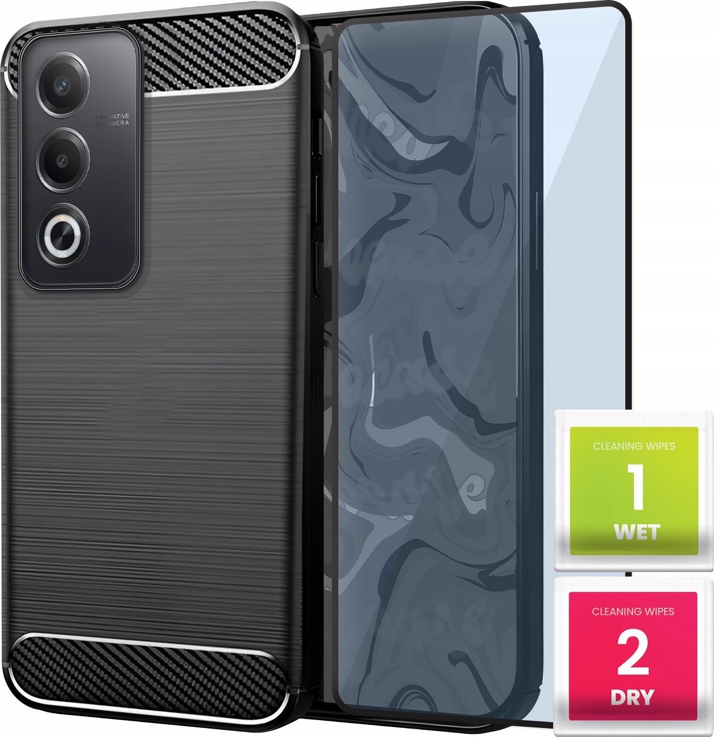 Etui do Oppo A80 5G (Czarne, Pancerne, Karbon, Case, Pokrowiec) SZKŁO 9H