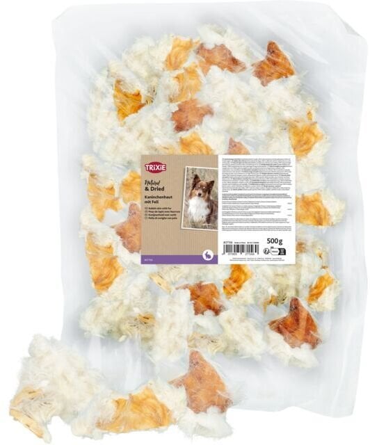 Skóra królicza z sierścią, przysmak, dla psa, 500g