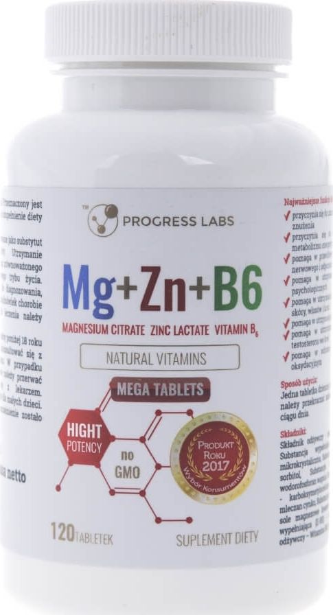 Progress Labs Progress Labs Magnez + Cynk + Witamina B6 - 120 tabletek