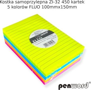 Penword KOSTKA SAMOPRZYLEPNA ZI-32 5 KOLORÓW FLUO 100mmx150mm 450 KARTEK [opak=10szt]