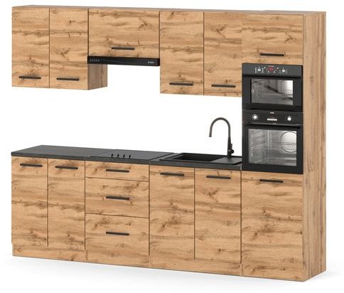 Zestaw Mebli Kuchennych Drewniany Marra 2.6m Kuchnia Modułowa Dąb Wotan