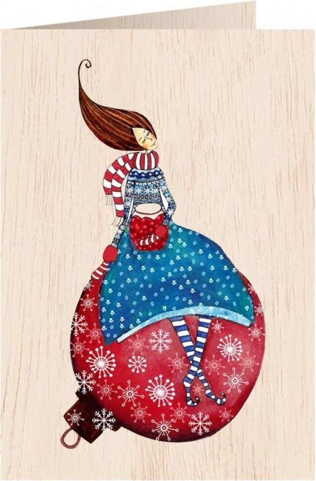 Cozywood Karnet drewniany C6 + koperta. Święta, Kobieta