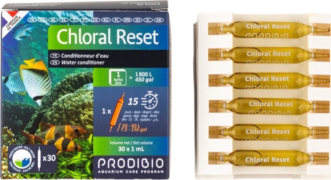 PRODIBIO Chloral Reset 30 ampułek uzdatnia wodę z kranu akw. słodkowodne i morskie