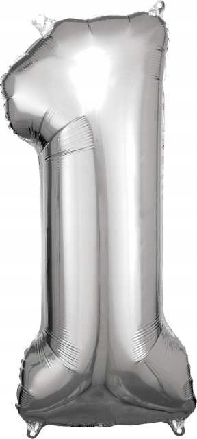 AMSCAN Balon foliowy Duża cyfra 1 srebrna 38x86cm N34 spakowany 9906286