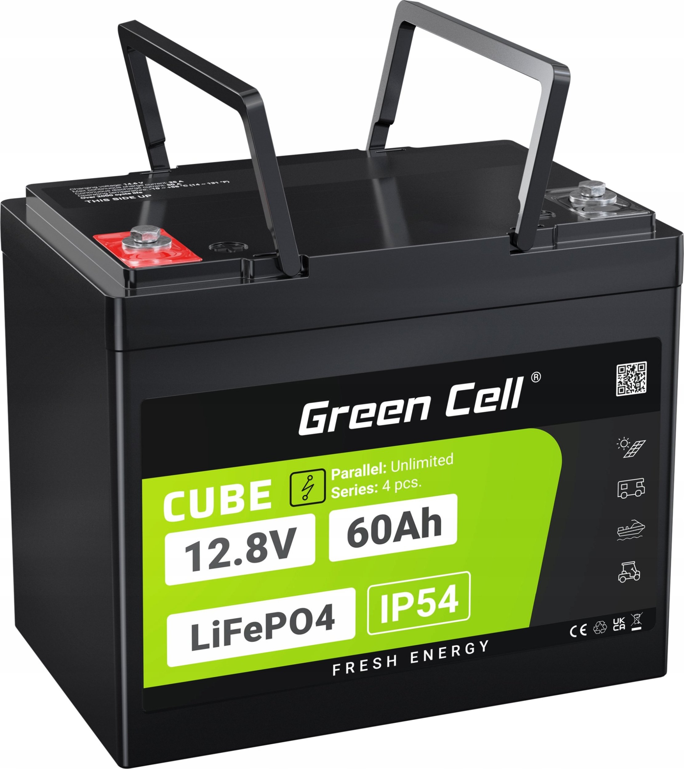 Green Cell Green Cell CUBE Akumulator LiFePO4 60Ah 12.8V 768Wh Litowo-Żelazowo-Fosforanowy do Silników elektrycznych, Kampera, Podnośników