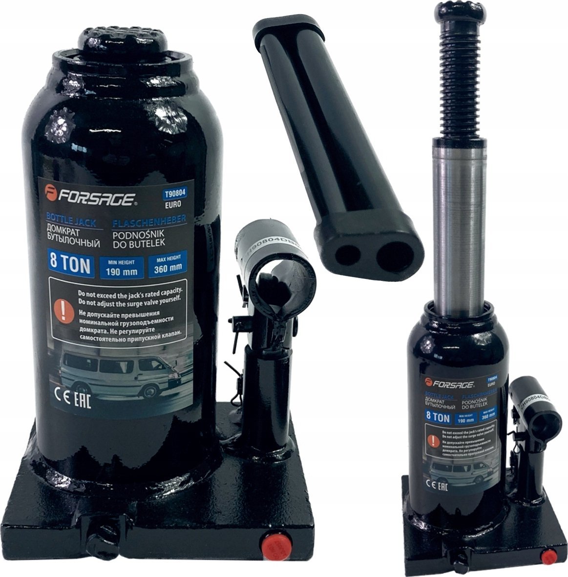 Forsage Lewarek hydrauliczny 8t z zaworem (h min 200mm, h max 385mm)