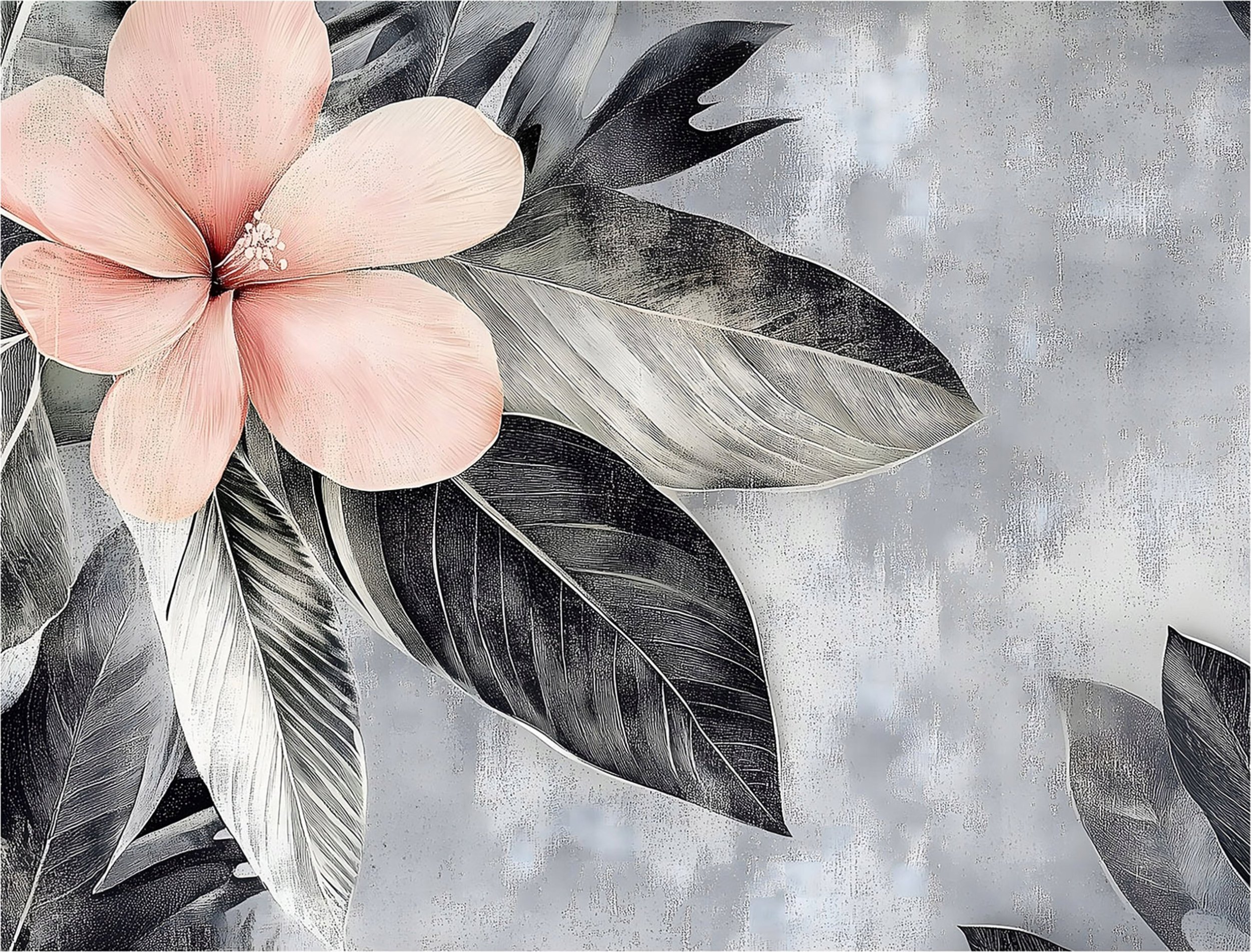 FOTOTAPETA KWIATY BETON LIŚCIE IMITACJA DO SYPIALNI SALONU TAPETA 150x105