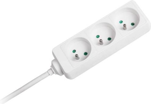 Lider 1.5m, 3 gniazda, Bez przełącznika, Biały