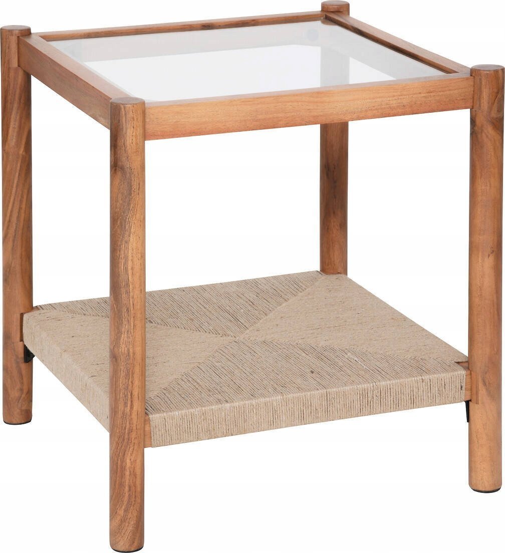 Atmosphera Drewniany stolik kawowy ze szklanym blatem APALA, 50 x 50 x 55 cm
