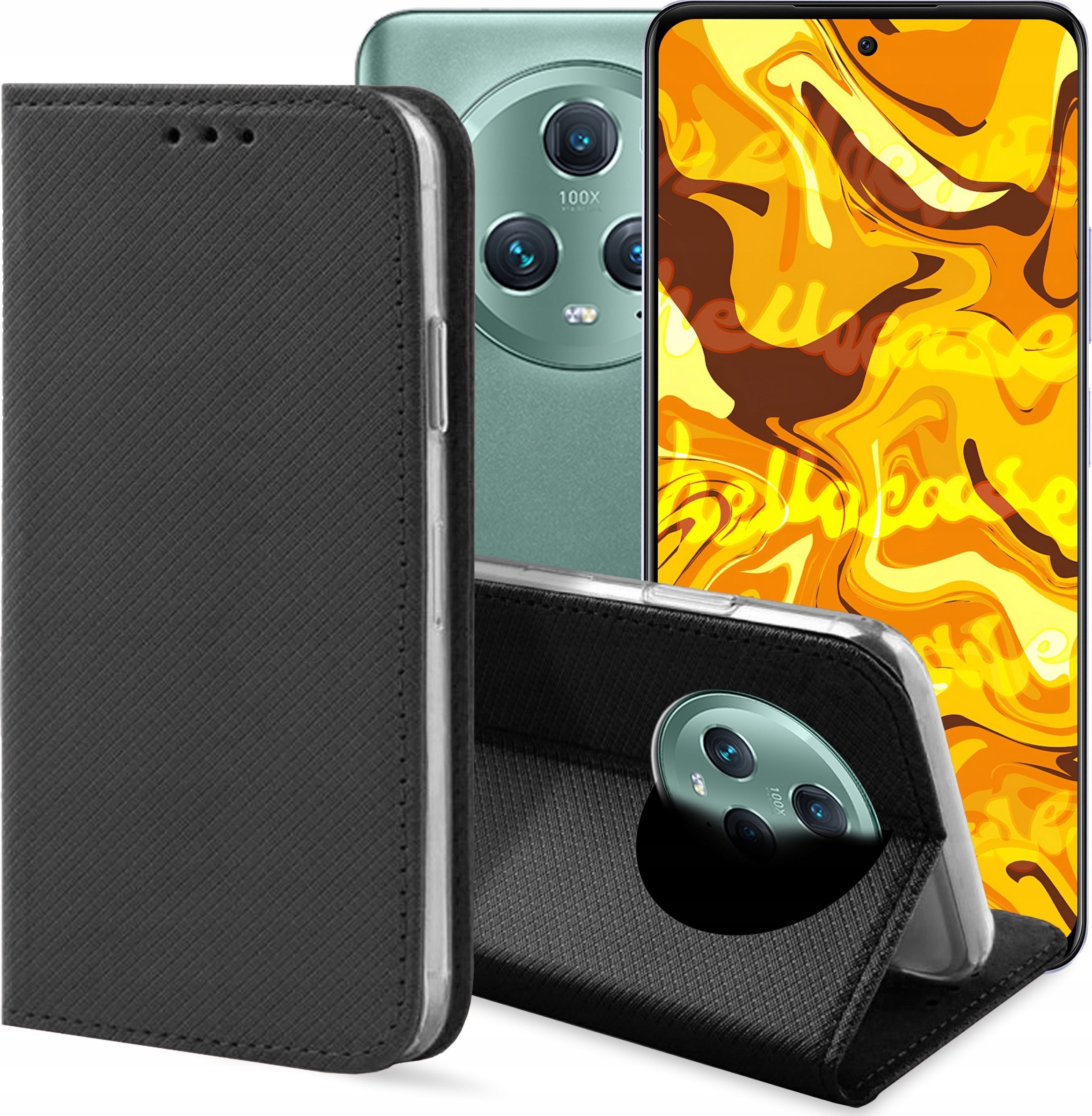 Hello Case ETUI Z KLAPKĄ DO HONOR MAGIC 5 PRO CZARNE ZAMYKANE MAGNETYCZNE KABURA FLIP