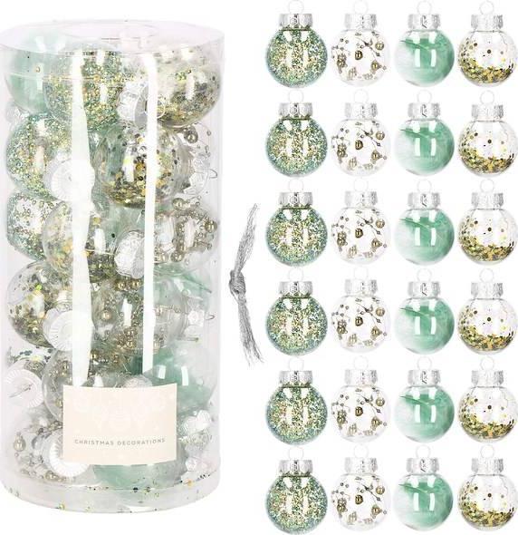 Springos Bombki choinkowe przeźroczyste 24 szt. zielony, złoty 5cm zestaw choinkowy UNIWERSALNY