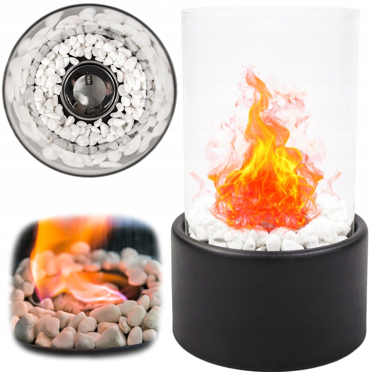 Dekoracyjny Kominek na Biopaliwo Wolnostojący, Czarny, z Szybą