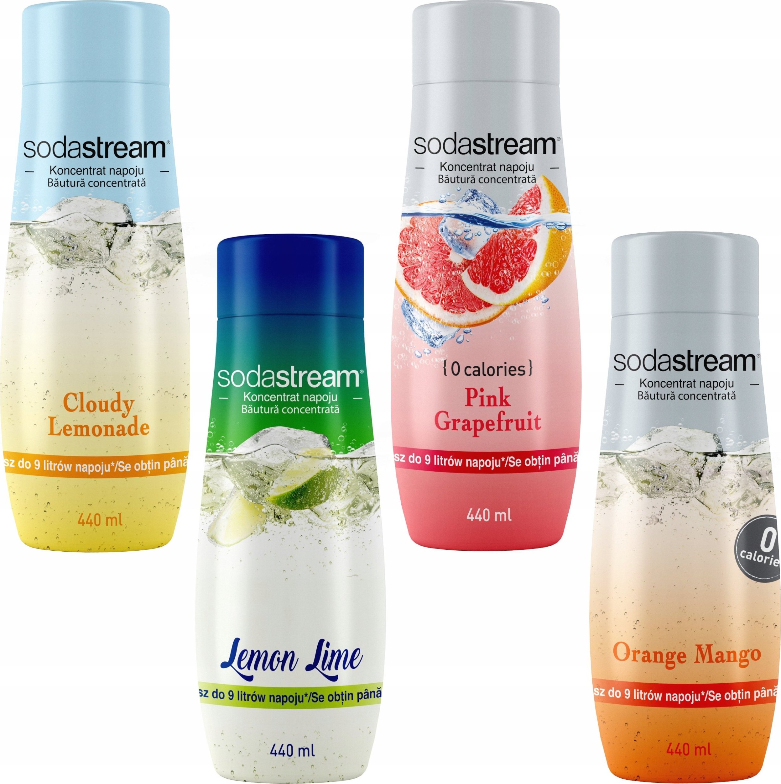 Zestaw 4 koncentratów SodaStream Lemon-Lime+Lemonade+Grapefruit+Orange-Mango