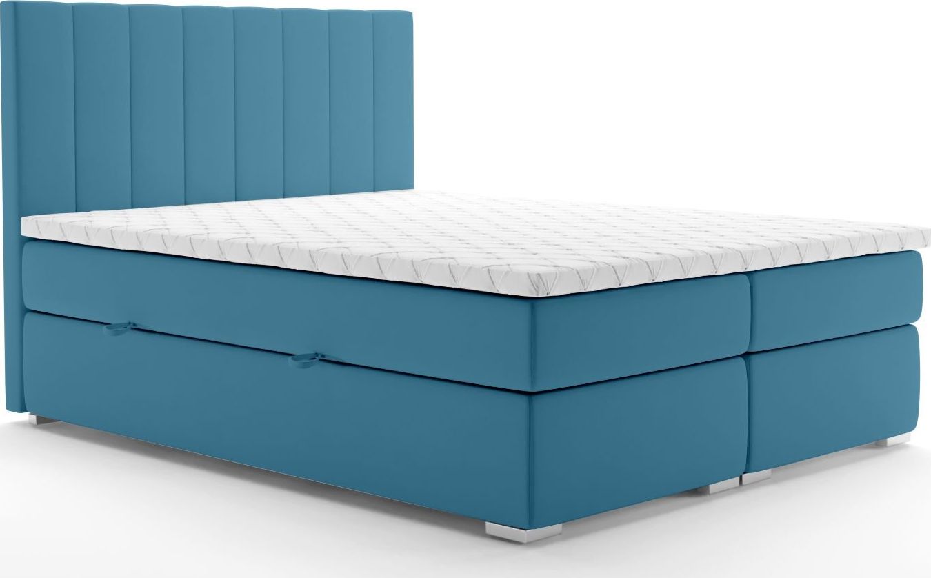 LAVERTO Łóżko kontynentalne SALIMA 180x200 ciemno niebieskie velvet z pojemnikiem