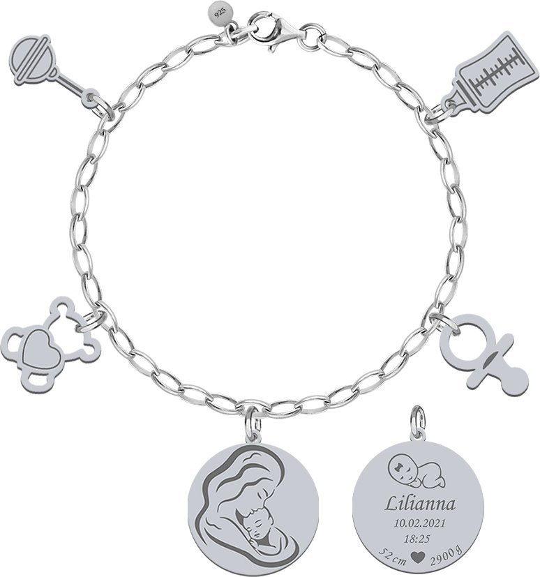 Radziszewska Jewellery Bransoletka Narodziny Dziecka Charmsy srebro925 GRAWER GRATIS