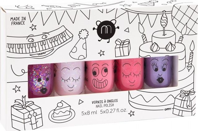 Nailmatic Nailmatic Kids Party zestaw lakierów do paznokci Sheepy 8ml + Polly 8ml + Cookie 8ml + Kitty 8ml + Piglou 8ml